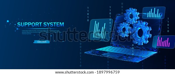Technical support system. Remote access and control of a\
desktop computer or laptop via an Internet connection.  Software\
development. Abstract vector in futuristic polygonal style with\
wireframe. 