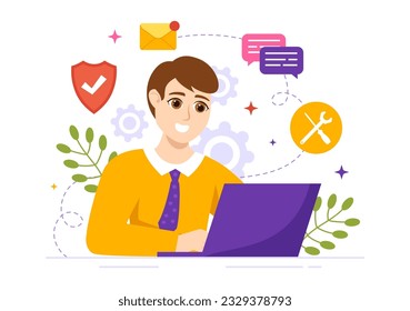 Technical Support System Vector Illustration with Software Development, Customer Service and Technology Help in Flat Cartoon Hand Drawn Templates