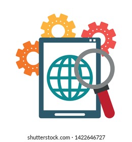 Technical support technology group of symbols, online help service. vector illustration graphic design