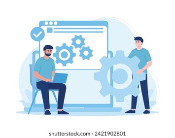 technical support that works on repairing computer hardware and software. trending concept flat illustration