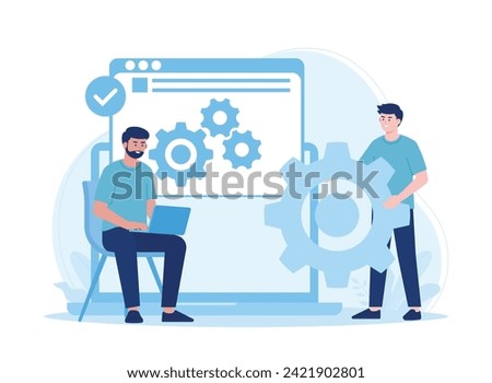 technical support that works on repairing computer hardware and software. trending concept flat illustration