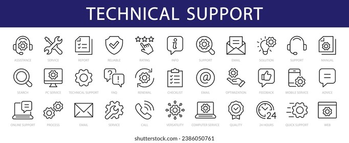 Technical Support thin line icons set. Technical support editable stroke icon collection. Vector