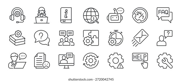 Iconos de línea delgada de Asistencia técnica. Para el diseño de marketing de Sitio web, logotipo, App, Plantilla, ui, etc. Ilustración vectorial