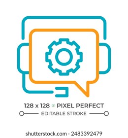 Technical support two color line icon. Call center. IT support. Tech service. Headset and gear bicolor outline symbol. Duotone linear pictogram. Isolated illustration. Editable stroke