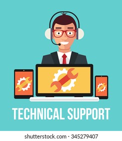 Technical support. Vector flat illustration