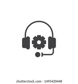 Technical Support vector icon. Headphones and gear filled flat sign for mobile concept and web design. Customer service glyph icon. Symbol, logo illustration. Vector graphics