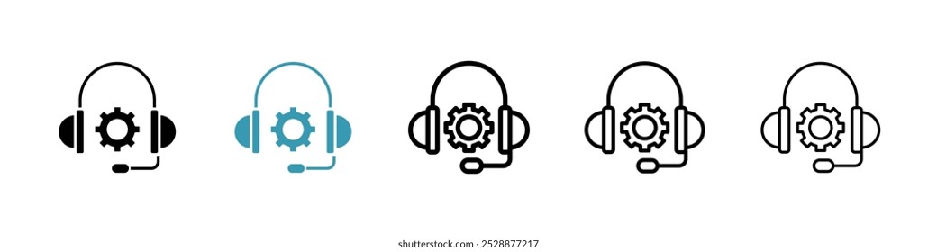 Technical support vector icon set in black and blue colors.