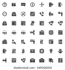 Technical support vector icons set, Customer service modern solid symbol collection filled style pictogram pack. Signs logo illustration. Set includes icons as Question mark, Help message, Information