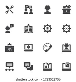 Technical Support Vector Icons Set, Modern Solid Symbol Collection, Filled Style Pictogram Pack. Signs, Logo Illustration. Set Includes Icons As Repair Tool, Customer Service, Help Desk Phone Call