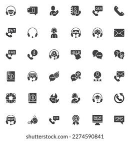 Technical support vector icons set, modern solid symbol collection, filled style pictogram pack. Signs, logo illustration. Set includes icons as call center, helpdesk, hotline, FAQ, personal assistant