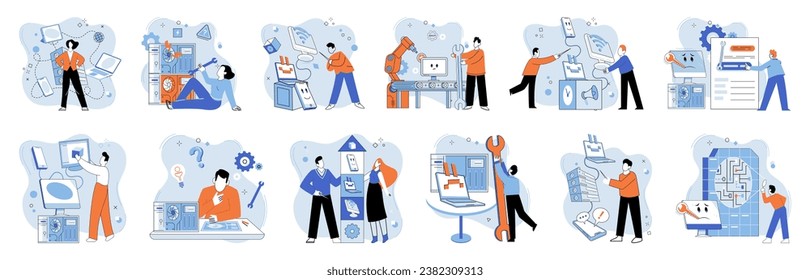 Technical support. Vector illustration. Instructors in technical fields play crucial role in shaping next generation experts Helpers in technical support ensure smooth operations and resolve technical