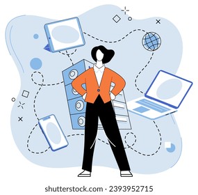 Technical support. Vector illustration. Online platforms offer wealth information and resources for technical problem-solving Connection to reliable technical network is essential for accessing