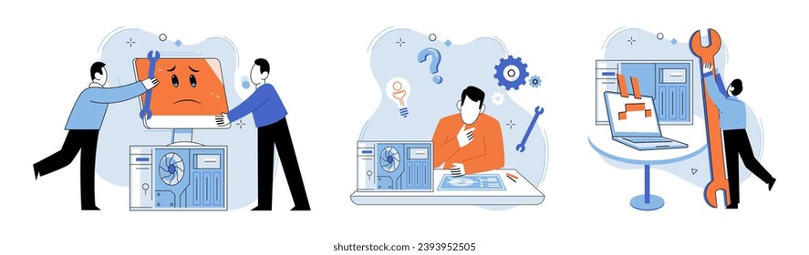 Technical support. Vector illustration. Technical support professionals are dedicated to serving customers and resolving their queries The technical support concept emphasizes significance timely