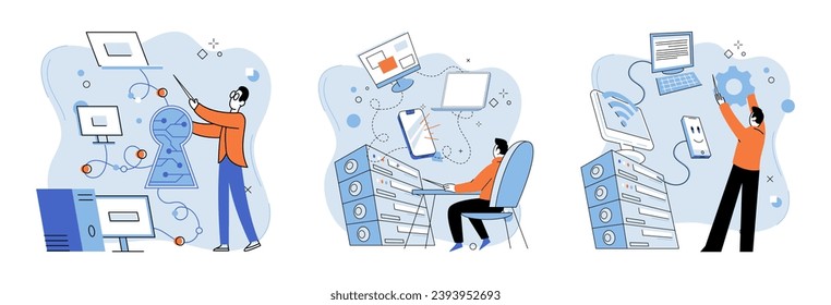 Technical support. Vector illustration. Professionals in field technology play vital role in supporting others technological needs Technological advancements require continuous learning and staying