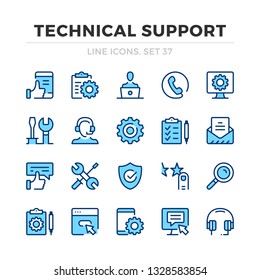 Technical support vector line icons set. Thin line design. Outline graphic elements, simple stroke symbols. Technical support icons