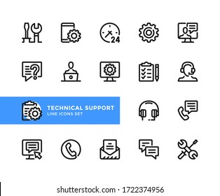 Technical support vector line icons. Simple set of outline symbols, graphic design elements. Line icons