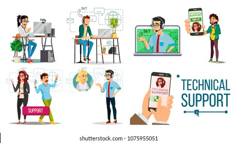 Technical Support Vector. Online 24/7 Technical Support. Headset. Support Service. Operator And Customer. Answering. Specialist Ready To Solve Problem. Flat Isolated Illustration