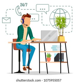 Technical Support Vector. Online Helpline Operator. Troubleshooting And Maintenance Department. Flat Isolated Illustration