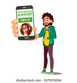 Technical Support Vector. Online Operator. App. Specialist Ready To Solve Problem. Flat Isolated Illustration