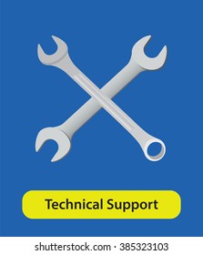 technical support vector symbol sign with wrench and blue background