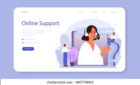 Technical support web banner or landing page. Idea of customer service. Consultant support clients and help them with problems. Providing customer with valuable information. Vector illustration