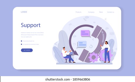 Technical support web banner or landing page. Idea of customer service. Consultant support clients and help them with problems. Providing customer with valuable information. Vector illustration