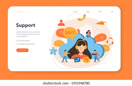 Technical support web banner or landing page. Idea of customer service. Consultant support clients and help them with problems. Providing customer with valuable information. Vector illustration