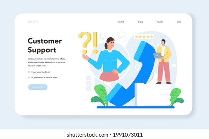 Technical support web banner or landing page. Idea of customer service. Consultant support clients and help them with problems. Providing customer with information. Vector flat illustration