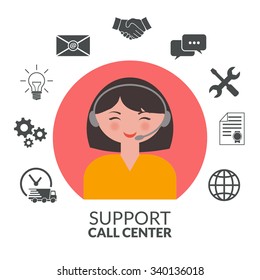 Technical support woman operator flat vector icon