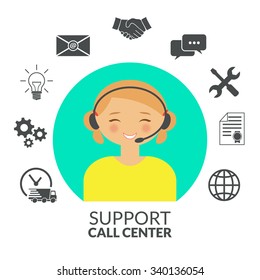 Technical support woman operator flat vector icon