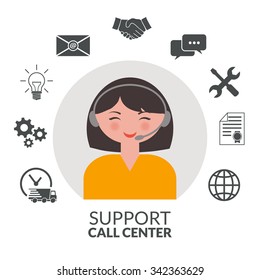  Technical support woman operator flat vector icon.