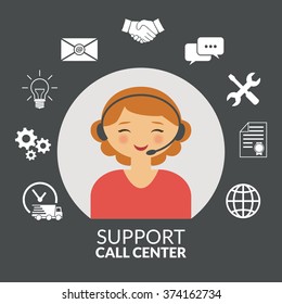 Technical support woman operator flat vector icon.