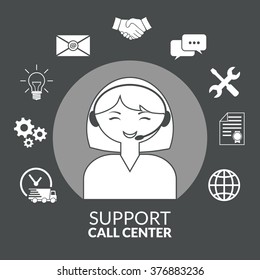 Technical support woman operator flat vector icon.