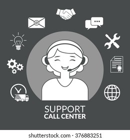 Technical support woman operator flat vector icon.