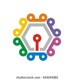 Technical symbol. Colorful technology  with Hexagon rounded style. Infinity colorful