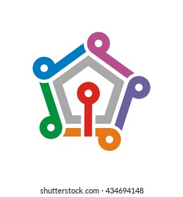 Technical symbol. Colorful technology  with Hexagon rounded style. Infinity colorful