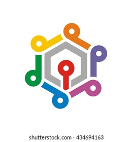 Technical symbol. Colorful technology  with Hexagon rounded style. Infinity colorful