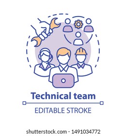 Technical team concept icon. Company staff, workforce idea thin line illustration. Software engineers and client service workers. Technical personnel. Vector isolated outline drawing. Editable stroke