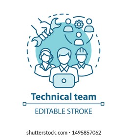 Technical Team Concept Icon. Company Staff, Workforce Idea Thin Line Illustration. Software Engineers And Client Service Workers. Technical Personnel. Vector Isolated Outline Drawing. Editable Stroke