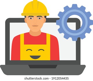 Miembros del equipo técnico Cocnept, Symobls de HRM en fondo blanco, Ingeniería Vector de plomo Diseño de iconos, Hombre con casco duro con diseño de rueda de coñac, ilustración de material de caracteres de negocios