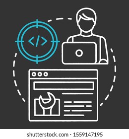 Technical tester chalk concept icon. Software development idea thin line illustration. App programming. System functions analysis. IT project managment idea. Vector isolated chalkboard illustration