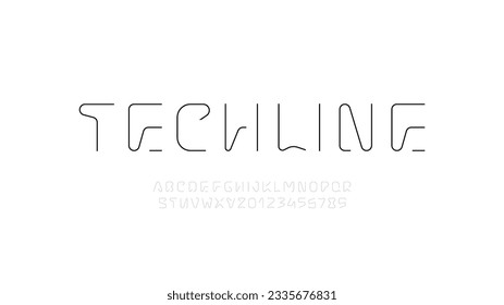 Technical thin future font, digital cyber alphabet, trendy original letters from A to Z and numbers from 0 to 9 for interface design, vector illustration 10EPS
