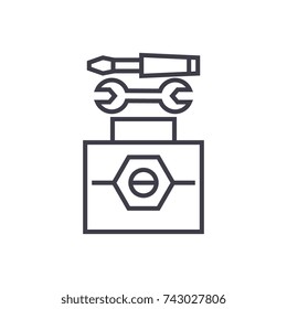 technical tools concept vector thin line icon, symbol, sign, illustration on isolated background