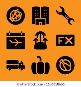 technical, transportation, price, time, freshness and yellow icon vector set. Flat vector design with filled icons. Designed for web and software interfaces