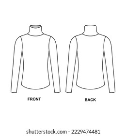 Technical vector drawing of a sweater with a high neck. Turtleneck design template. Polo neck, vector.