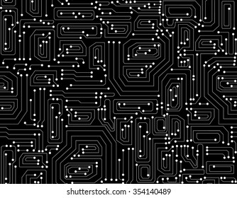 Technical vector endless texture with circuit board. Computer seamless pattern