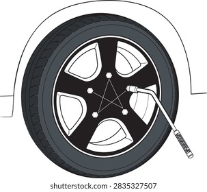 Technical vector illustration showing the correct star pattern sequence for tightening five lug nuts on a car wheel using a lug wrench.