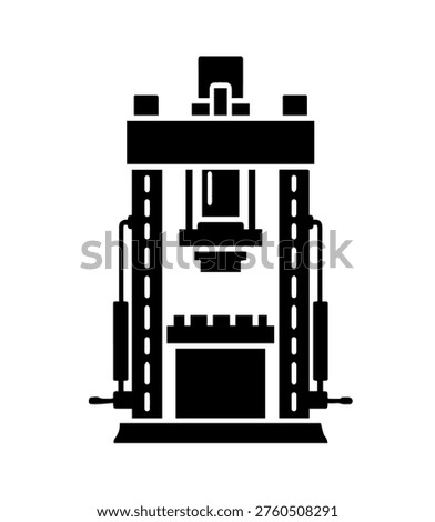Technical Vector Silhouette of Hydraulic Press Machine Illustration for Metalworking Forging and Industrial Manufacturing Equipment Design Template