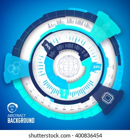 Technical virtual technology industrial infographic concept. Vector design background. Techno blue interface illustration. Digital colorful hi-tech science display. Industrial media information circle