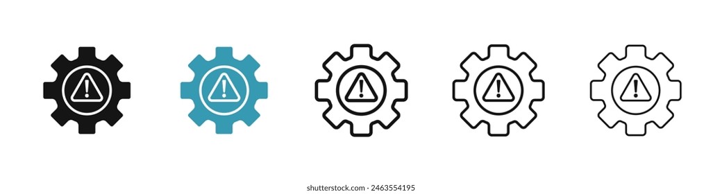 Technical warning icon set. system failure error icon. mechanical production problem alert sign. gear with warning icon suitable for UI designs.